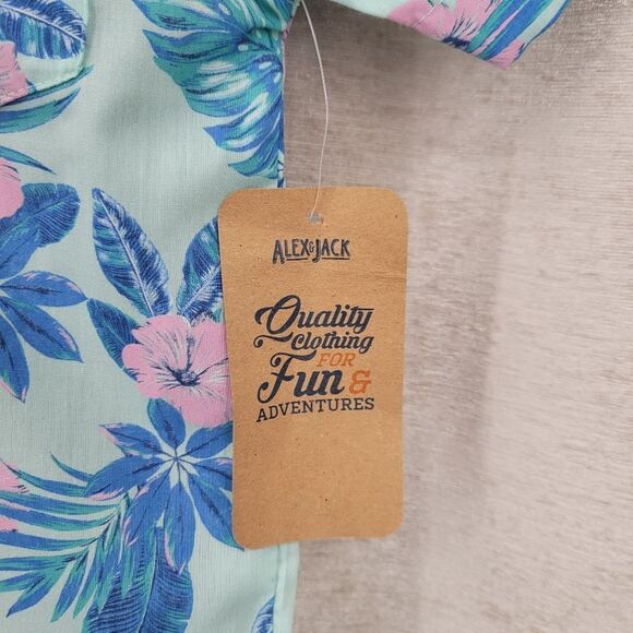 Alex & Jack Tropical Floral Kids Shirt Blue and Pink - Picture 3 of 8